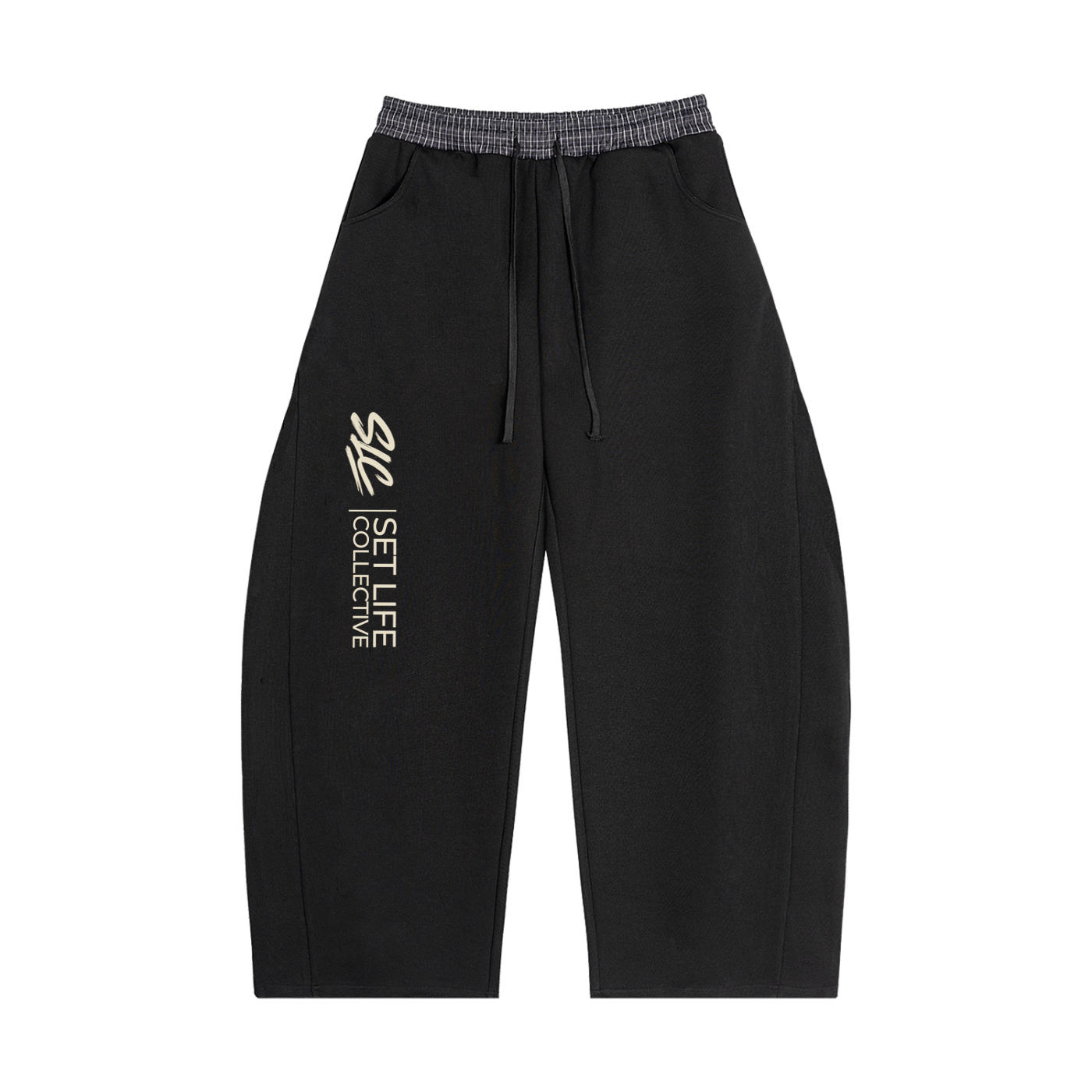 SLC: Cream- Plaid Waistband Barrel Sweatpants