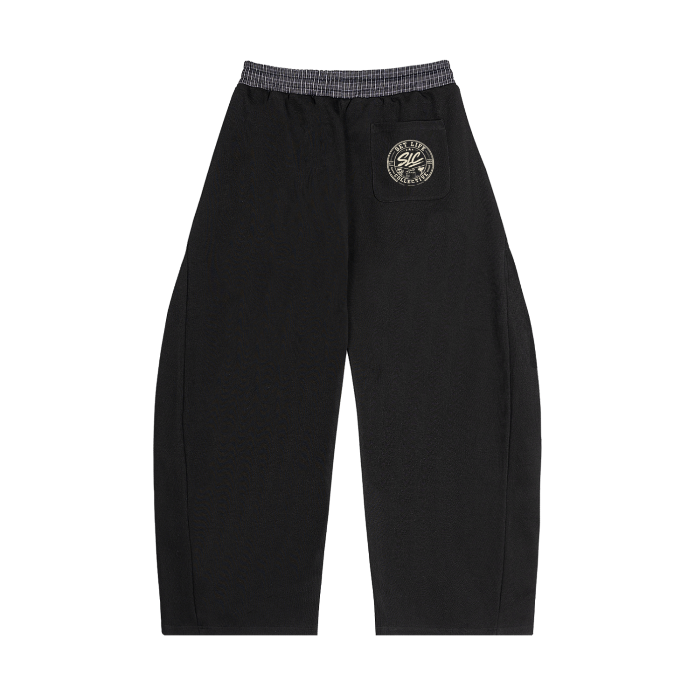 SLC: Cream- Plaid Waistband Barrel Sweatpants